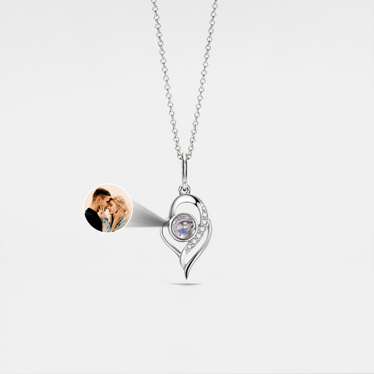Personalized Slant Heart Photo Necklace