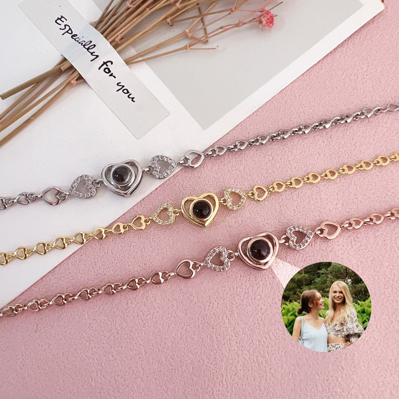 Custom Heart chain Photo Projection Bracelet