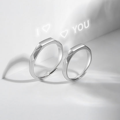 Light Sculpted "I Love You" Rings For Couple - Set Of 2