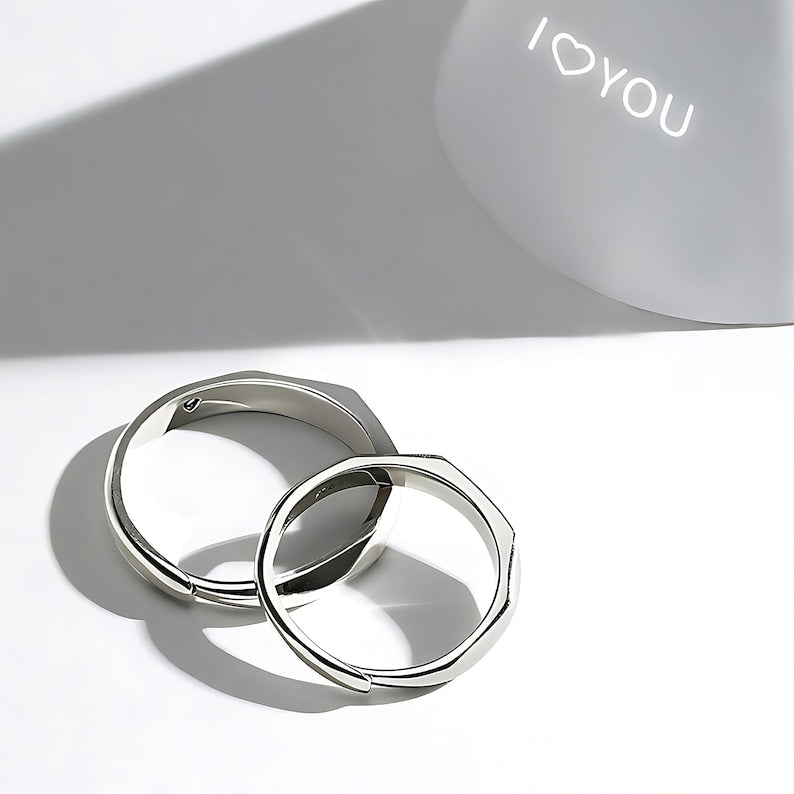 Light Sculpted "I Love You" Rings For Couple - Set Of 2